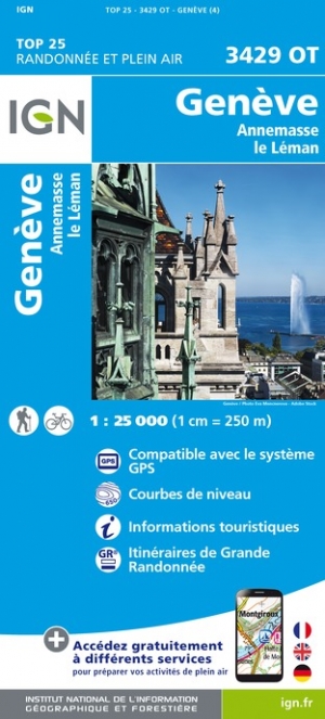 Online bestellen: Wandelkaart - Topografische kaart 3429OT Geneve | IGN - Institut Géographique National