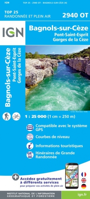 Online bestellen: Wandelkaart - Topografische kaart 2940OT Bagnols-sur-Cèze | IGN - Institut Géographique National