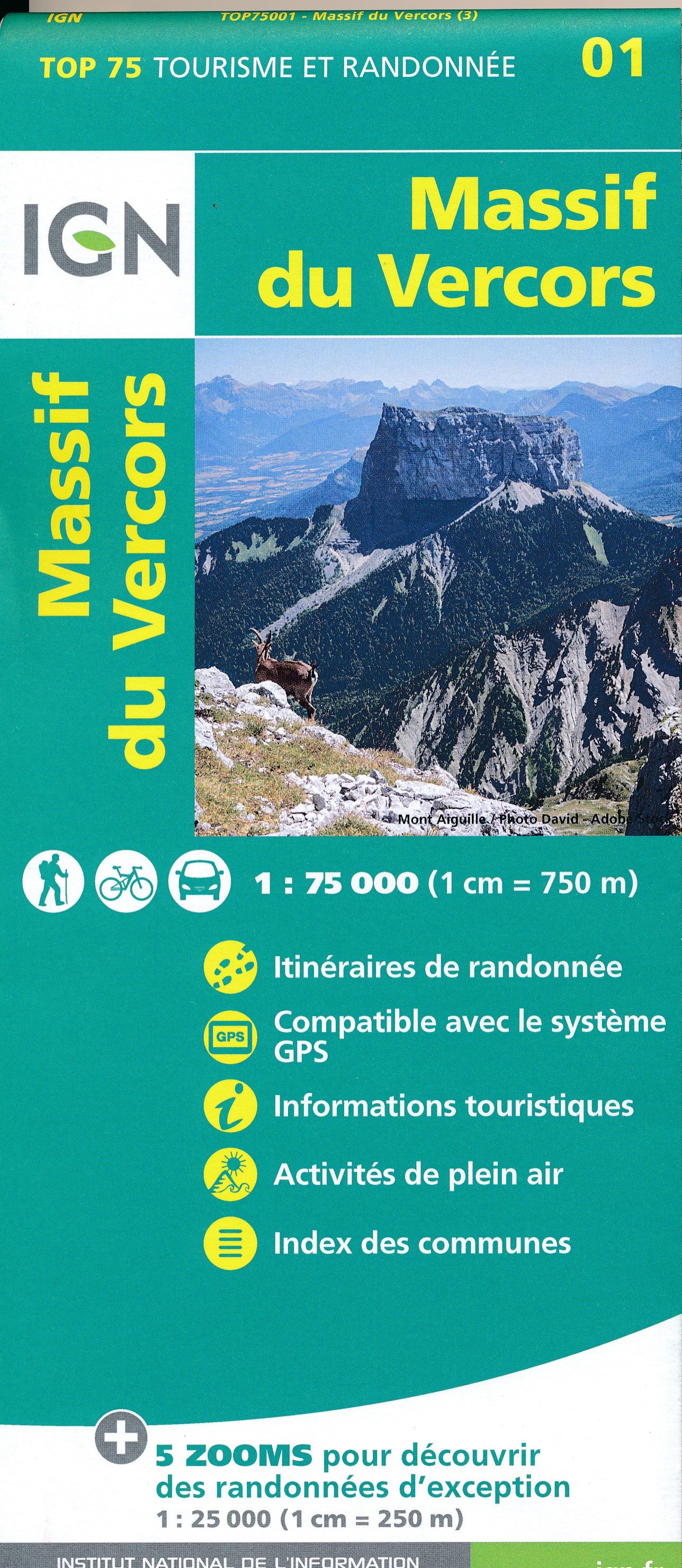 Online bestellen: Fietskaart - Wandelkaart 01 Massif du Vercors | IGN - Institut Géographique National