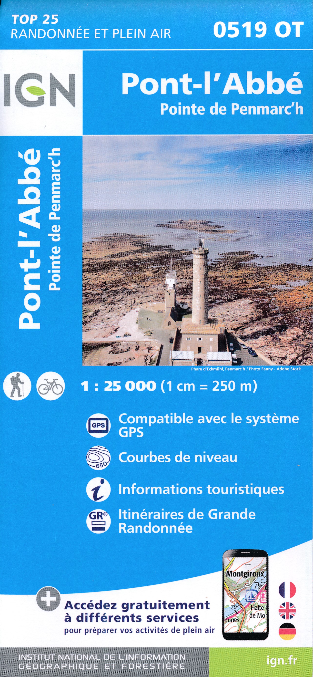 Online bestellen: Wandelkaart - Topografische kaart 0519OT Pont l Abbé, Pointe de Penmarc h, Plogastel-St.-Germain, Plonéour-Lanvern | IGN - Institut Géographique National