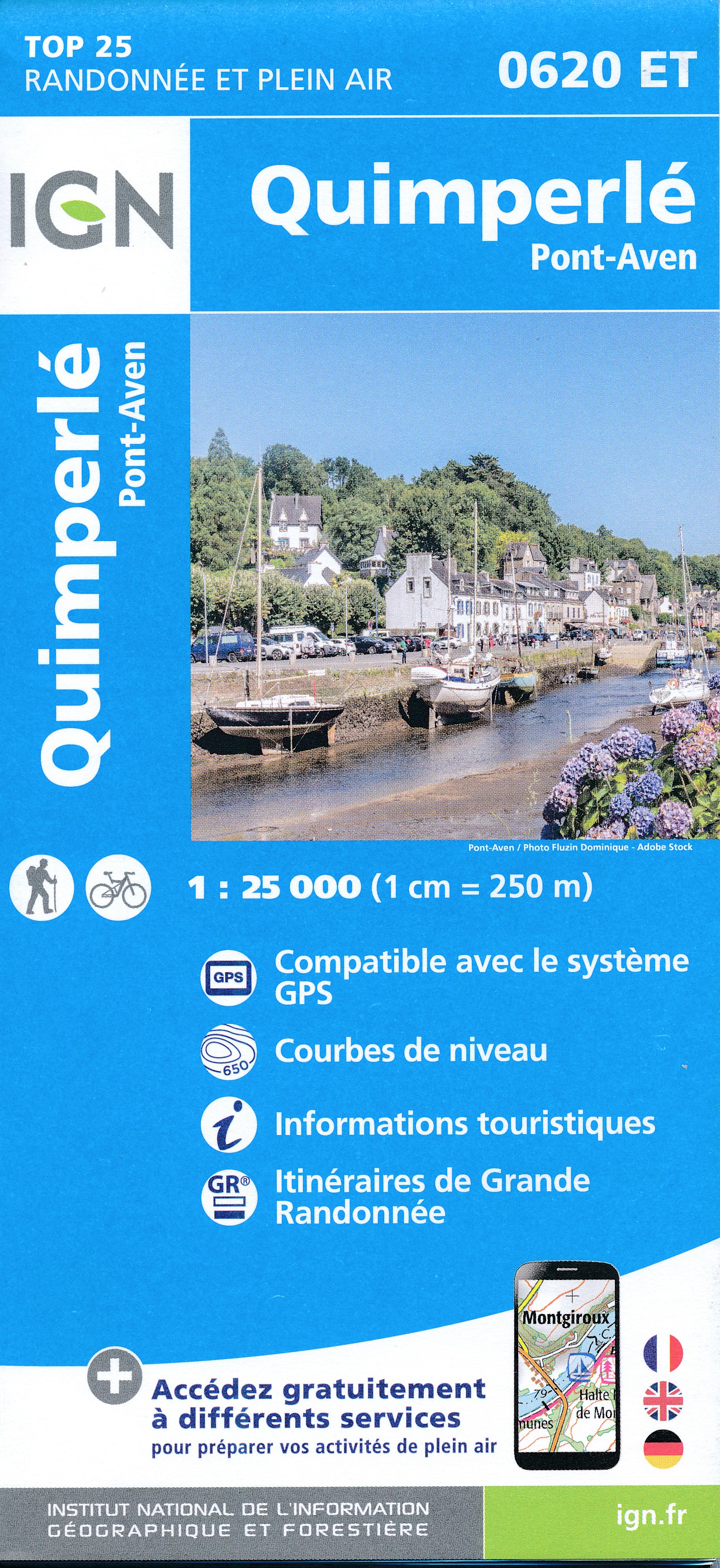Online bestellen: Wandelkaart - Topografische kaart 0620ET Quimperlé, Pont-Aven, Tregunc, Bannalec, Clohars-Carnoët | IGN - Institut Géographique National