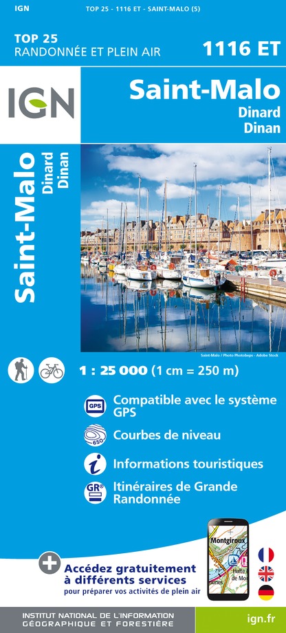 Online bestellen: Wandelkaart - Topografische kaart 1116ET Saint-Malo - Dinard - Dinan - Rothéneuf - Cancale - Châteauneuf-d'ille-Vilaine | IGN - Institut Géographique National
