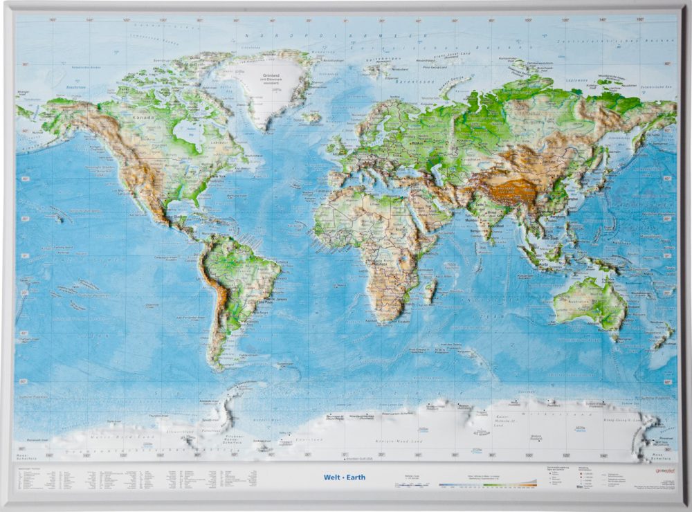 Reliëfkaart Wereld met voelbaar 3D…