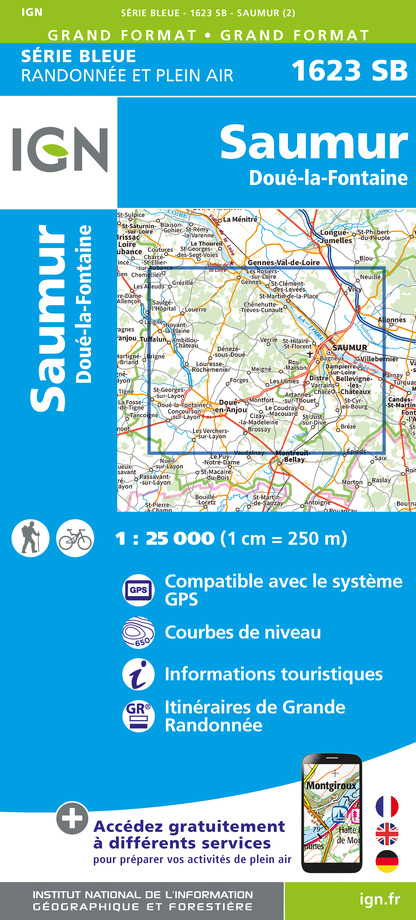 Wandelkaart 1623 SB - Serie Bleue Saumur / Doué-la-Fontaine | IGN - In