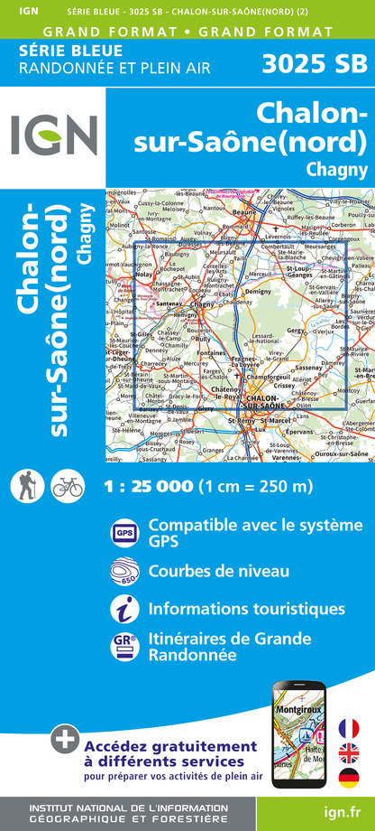 Wandelkaart 3025 SB - Serie Bleue Chalon-sur-Saône (Nord) - Chagny | I