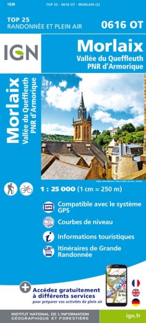 Online bestellen: Wandelkaart - Topografische kaart 0616OT Morlaix - Vallée Queffleuth - PNR Armorique | IGN - Institut Géographique National