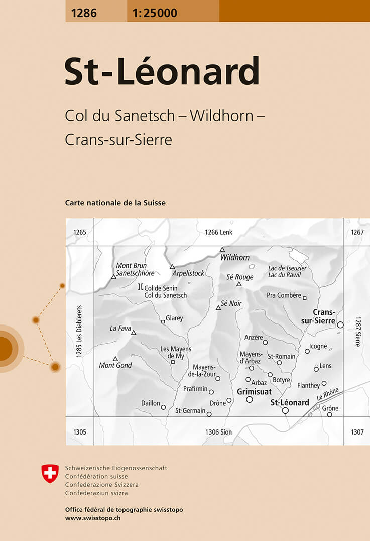 Online bestellen: Wandelkaart - Topografische kaart 1286 St.Leonard | Swisstopo