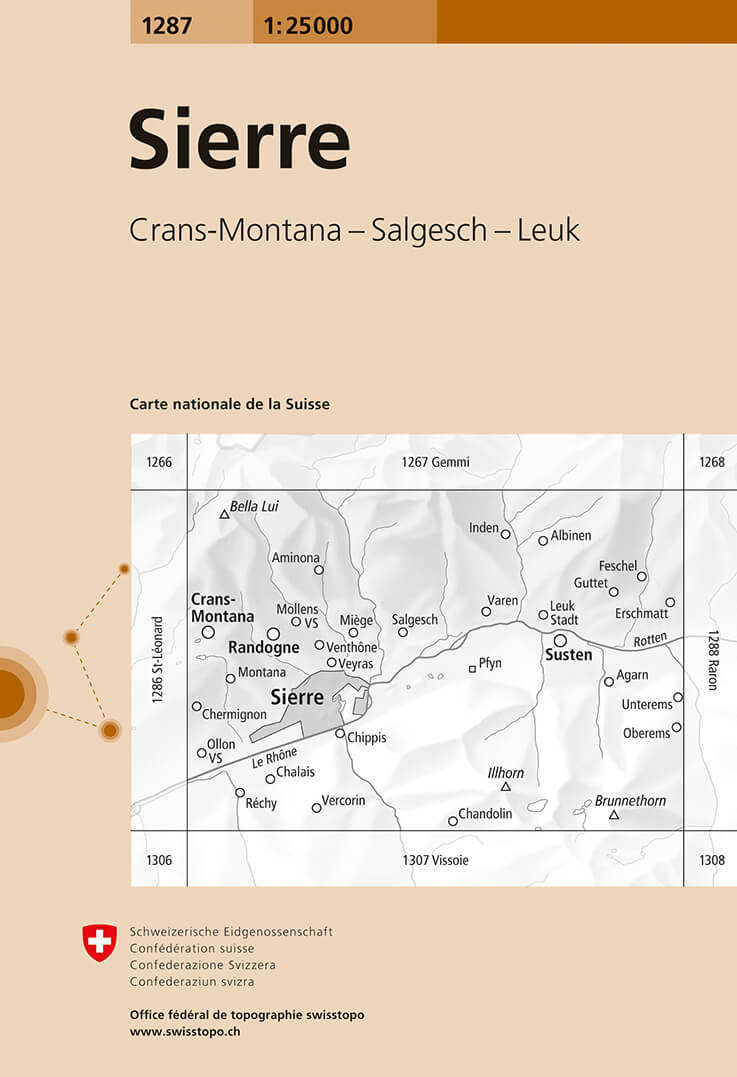 Online bestellen: Wandelkaart - Topografische kaart 1287 Sierre | Swisstopo