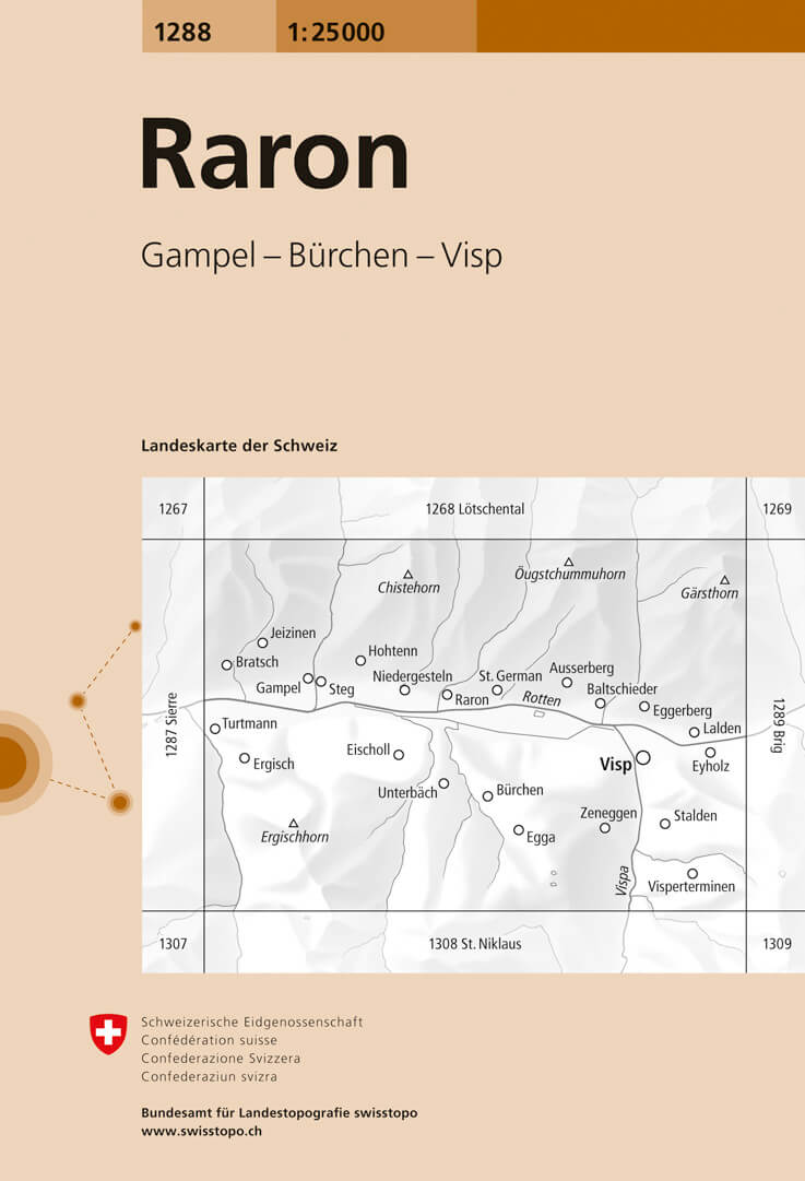 Online bestellen: Wandelkaart - Topografische kaart 1288 Raron | Swisstopo