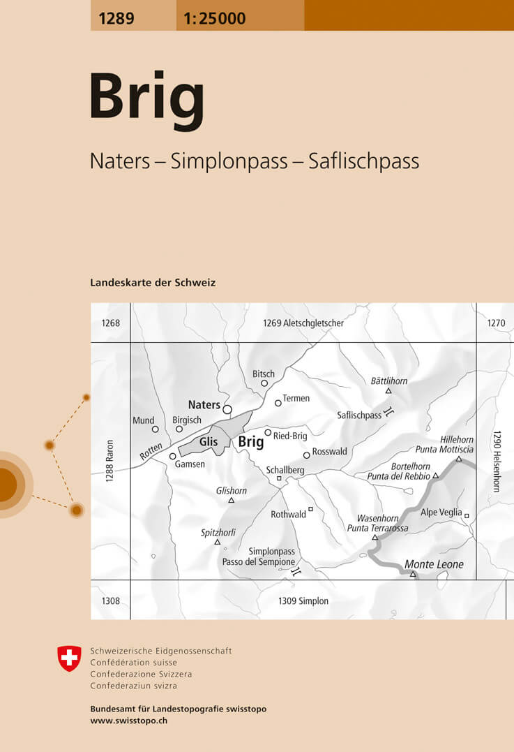 Online bestellen: Wandelkaart - Topografische kaart 1289 Brig | Swisstopo