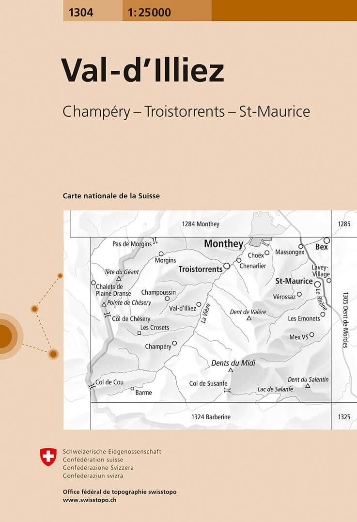 Online bestellen: Wandelkaart - Topografische kaart 1304 Val-d'Illiez, Morgins | Swisstopo