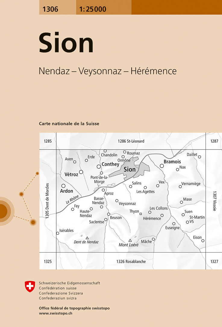 Online bestellen: Wandelkaart - Topografische kaart 1306 Sion | Swisstopo