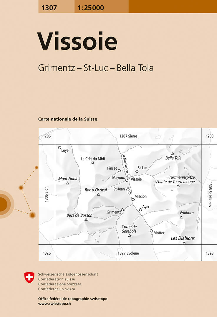 Online bestellen: Wandelkaart - Topografische kaart 1307 Vissoie | Swisstopo
