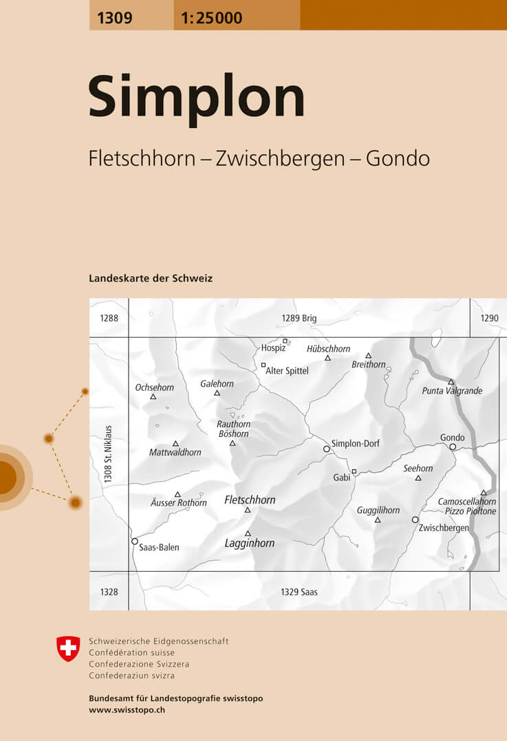Online bestellen: Wandelkaart - Topografische kaart 1309 Simplon | Swisstopo