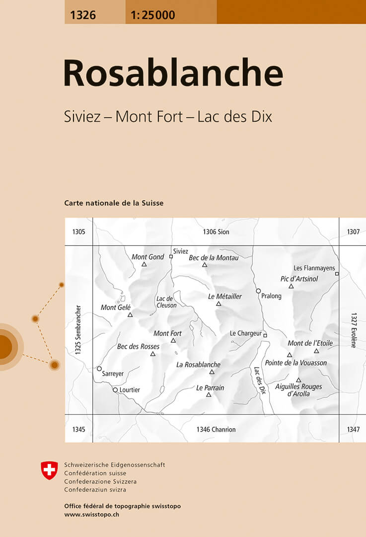 Online bestellen: Wandelkaart - Topografische kaart 1326 Rosablanche | Swisstopo