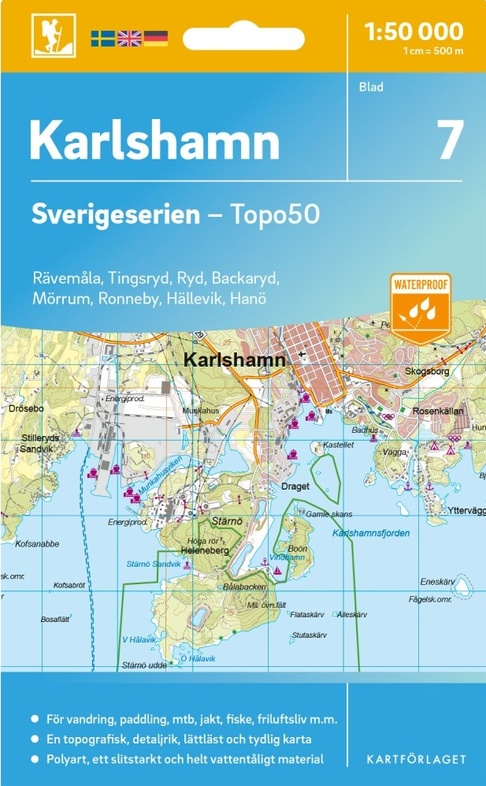 Topografische kaart – Wandelkaart 7 Sverigeserien Karlshamn | Norstedts