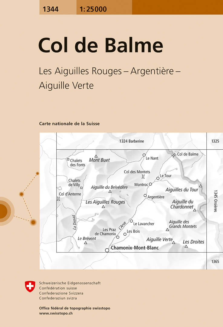 Online bestellen: Wandelkaart - Topografische kaart 1344 Col de Balme | Swisstopo
