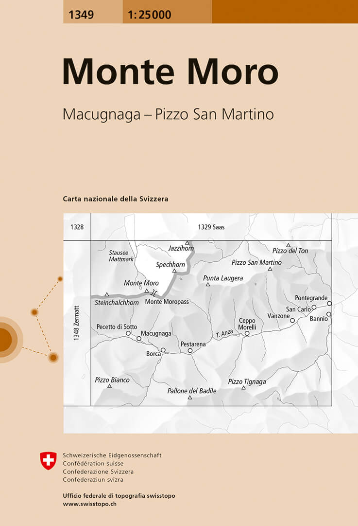 Online bestellen: Wandelkaart - Topografische kaart 1349 Monto Moro | Swisstopo