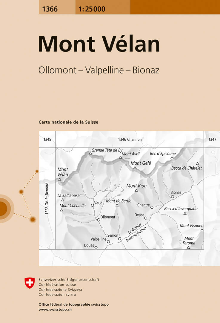Online bestellen: Wandelkaart - Topografische kaart 1366 Mont Vélan | Swisstopo