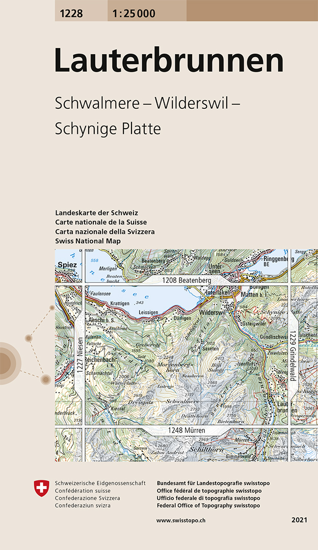 Online bestellen: Wandelkaart - Topografische kaart 1228 Lauterbrunnen | Swisstopo