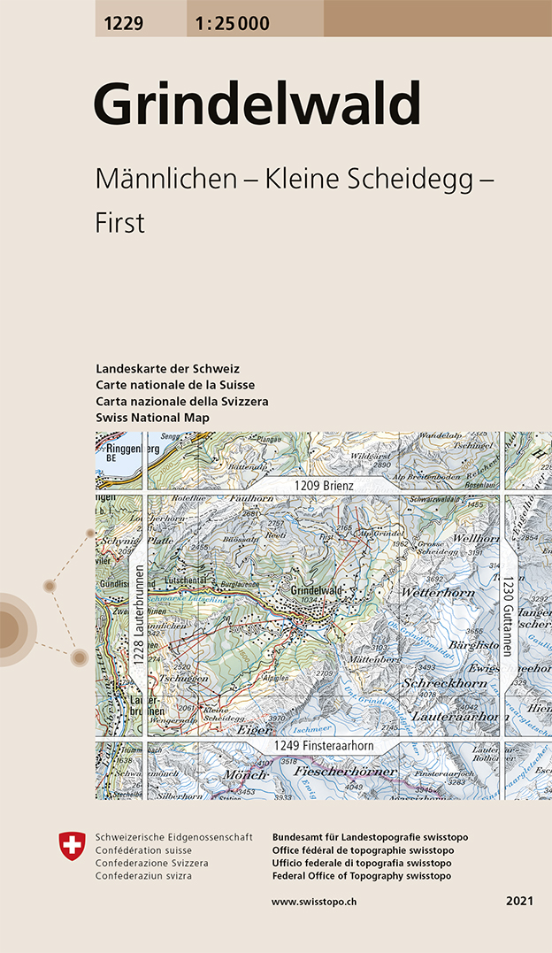 Online bestellen: Wandelkaart - Topografische kaart 1229 Grindelwald | Swisstopo