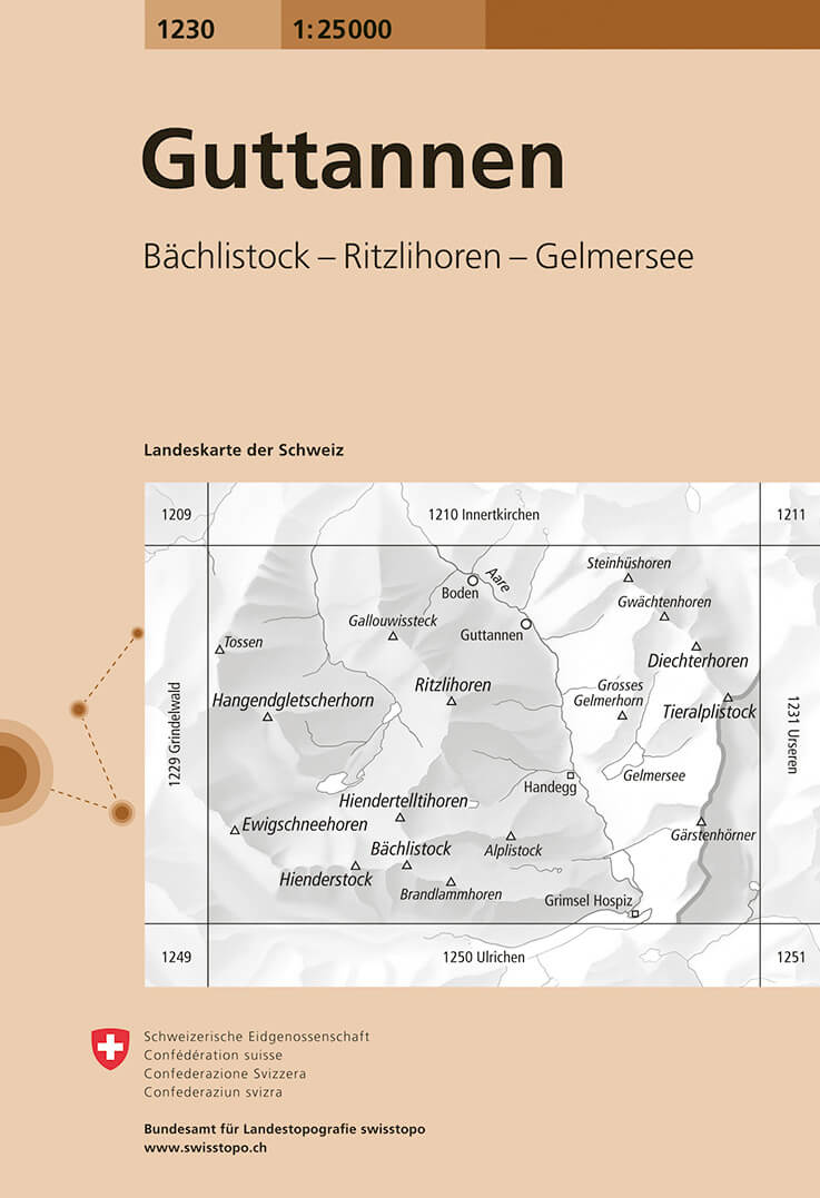 Online bestellen: Wandelkaart - Topografische kaart 1230 Guttannen | Swisstopo