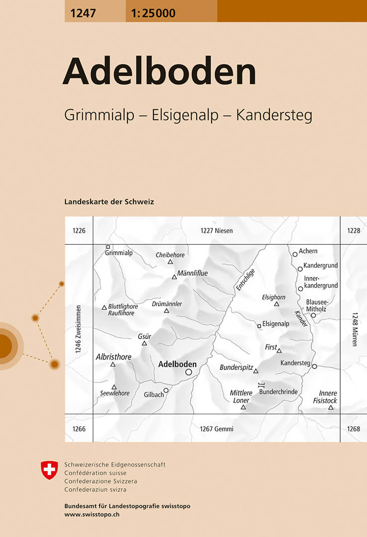 Online bestellen: Wandelkaart - Topografische kaart 1247 Adelboden | Swisstopo