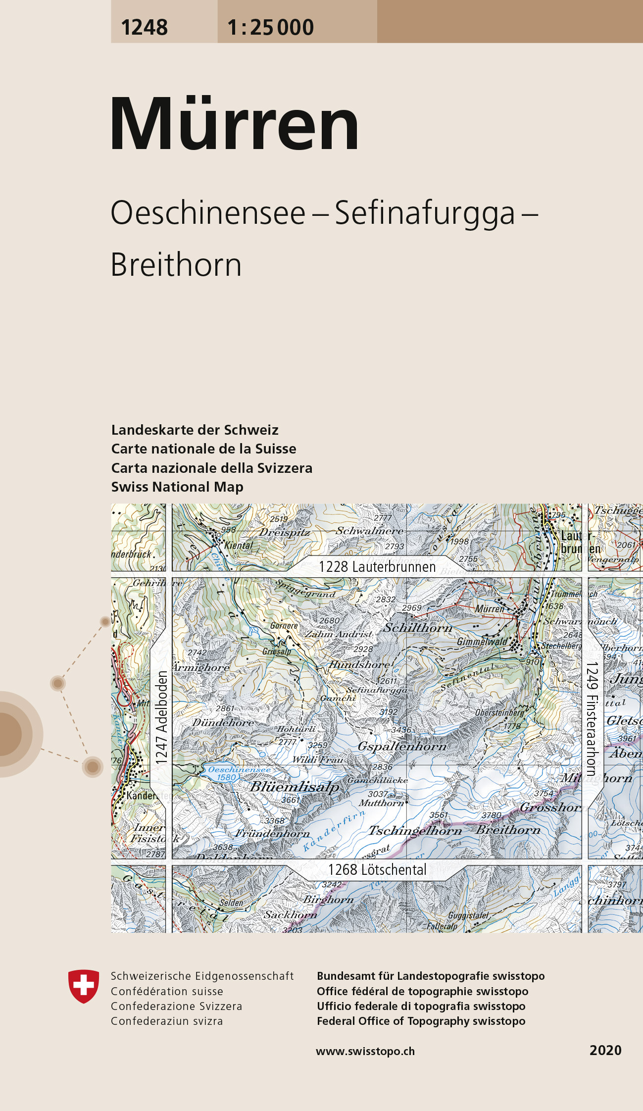 Online bestellen: Wandelkaart - Topografische kaart 1248 Mürren | Swisstopo