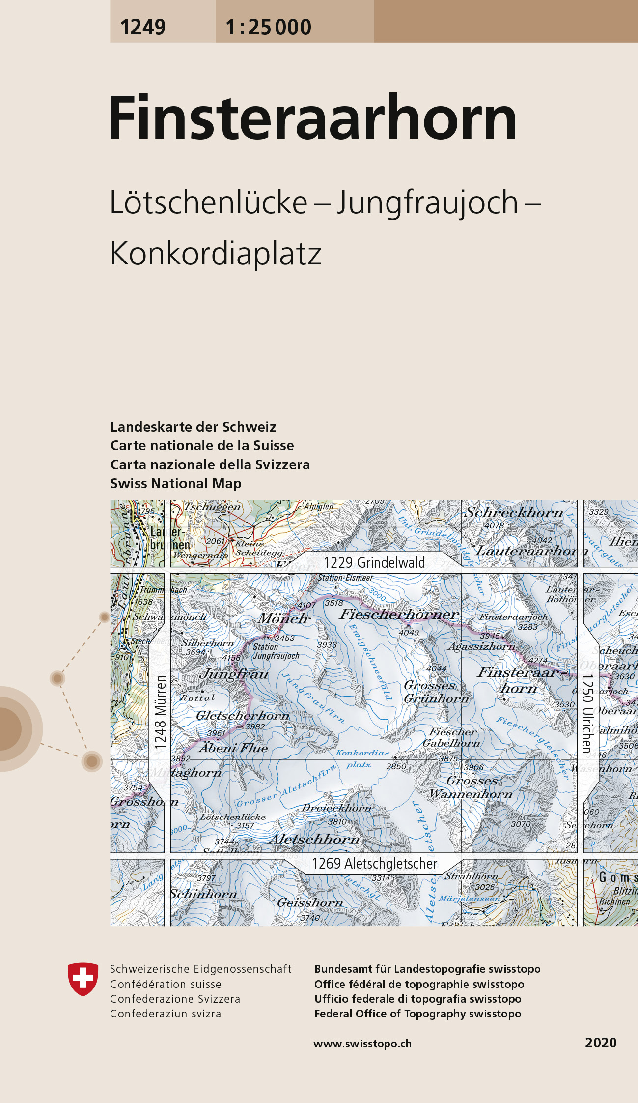 Online bestellen: Wandelkaart - Topografische kaart 1249 Finsteraarhorn | Swisstopo
