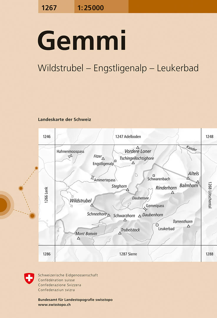 Online bestellen: Wandelkaart - Topografische kaart 1267 Gemmi | Swisstopo