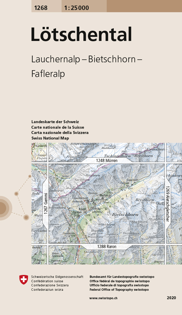 Online bestellen: Wandelkaart - Topografische kaart 1268 Lötschental | Swisstopo