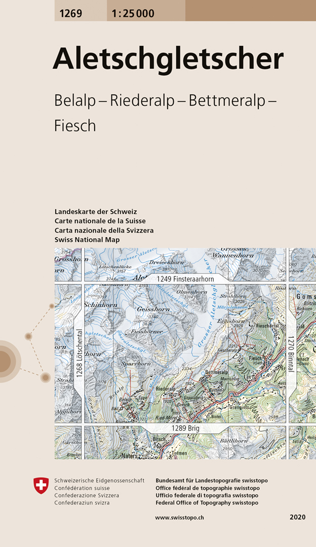 Online bestellen: Wandelkaart - Topografische kaart 1269 Aletschgletscher | Swisstopo