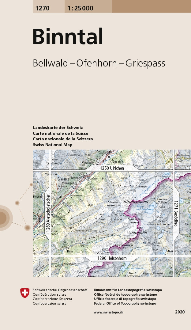 Online bestellen: Wandelkaart - Topografische kaart 1270 Binntal | Swisstopo