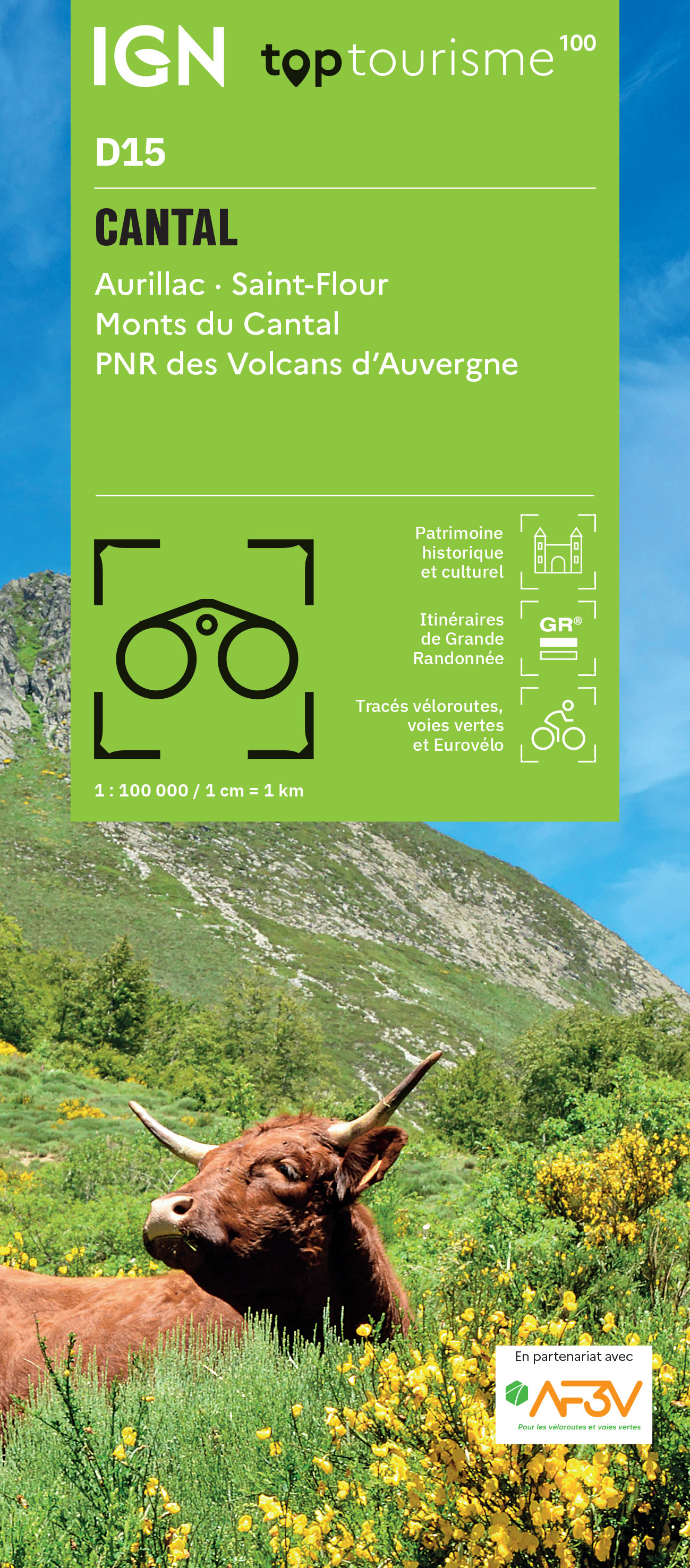 Fietskaart - Wegenkaart - landkaart D15 Top D100 Cantal | IGN - Instit
