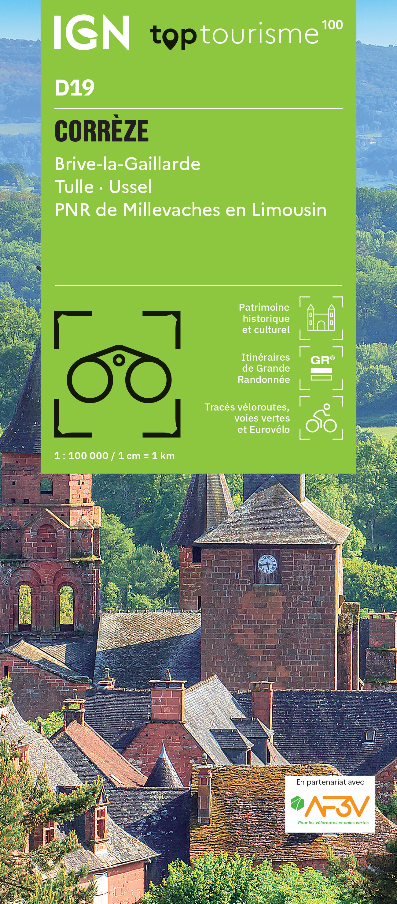Fietskaart - Wegenkaart - landkaart D19 Top D100 Corrèze | IGN - Insti