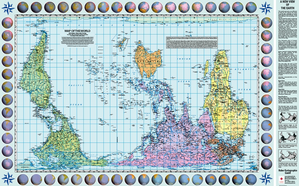 Wereldkaart World Peters Projectie upside down Pacific centered | 130