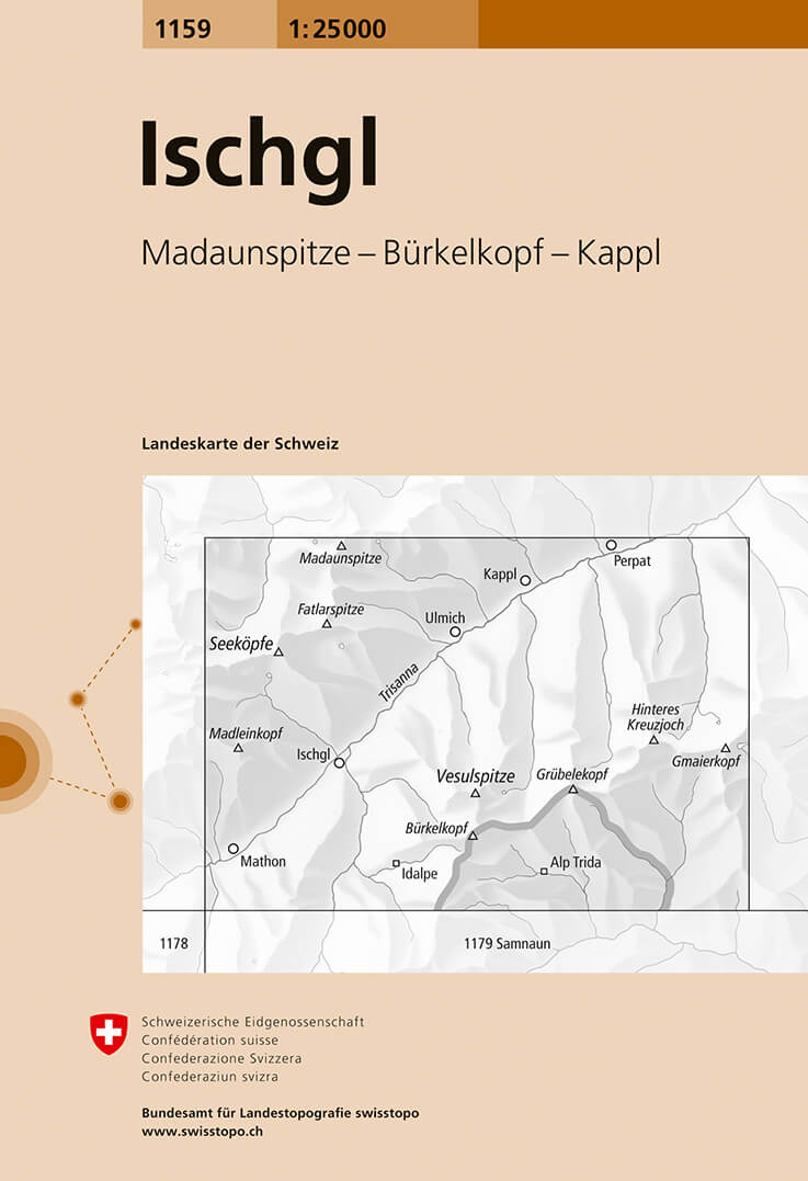 Online bestellen: Wandelkaart - Topografische kaart 1159 Ischgl | Swisstopo