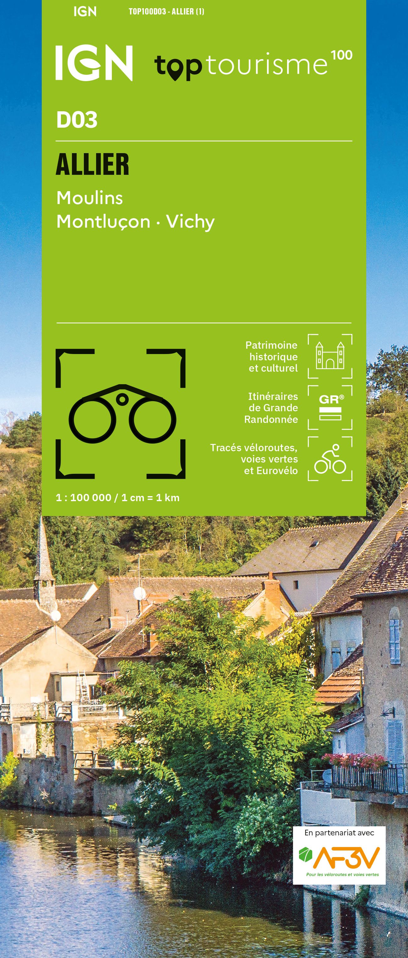 Fietskaart - Wegenkaart - landkaart D03 Top D100 Allier | IGN - Instit