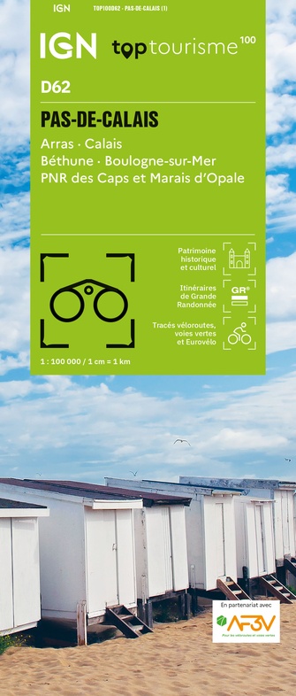 Fietskaart - Wegenkaart - landkaart D62 Top D100 Pas-de-Calais | IGN -