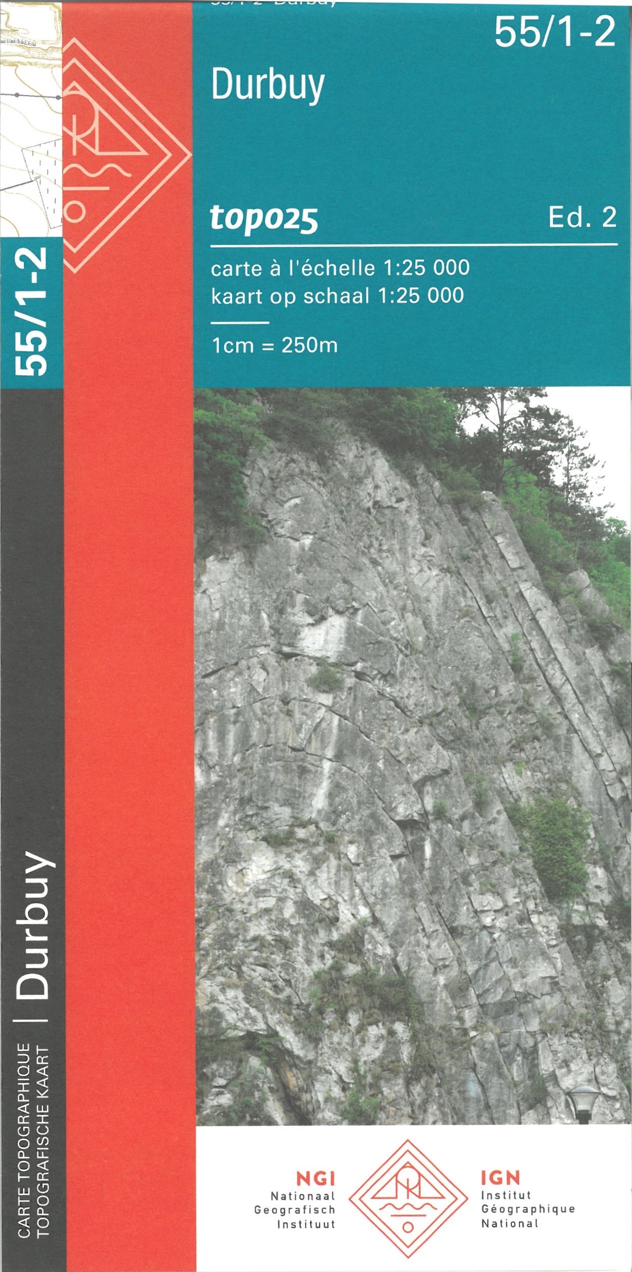 Online bestellen: Topografische kaart - Wandelkaart 55/1-2 Topo25 Durbuy | NGI - Nationaal Geografisch Instituut