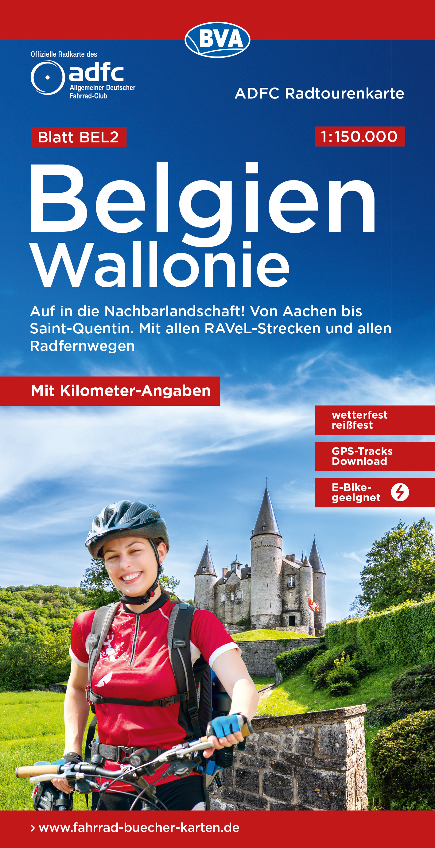 Fietskaart BEL2 ADFC Radtourenkarte België - Wallonië | BVA BikeMedia