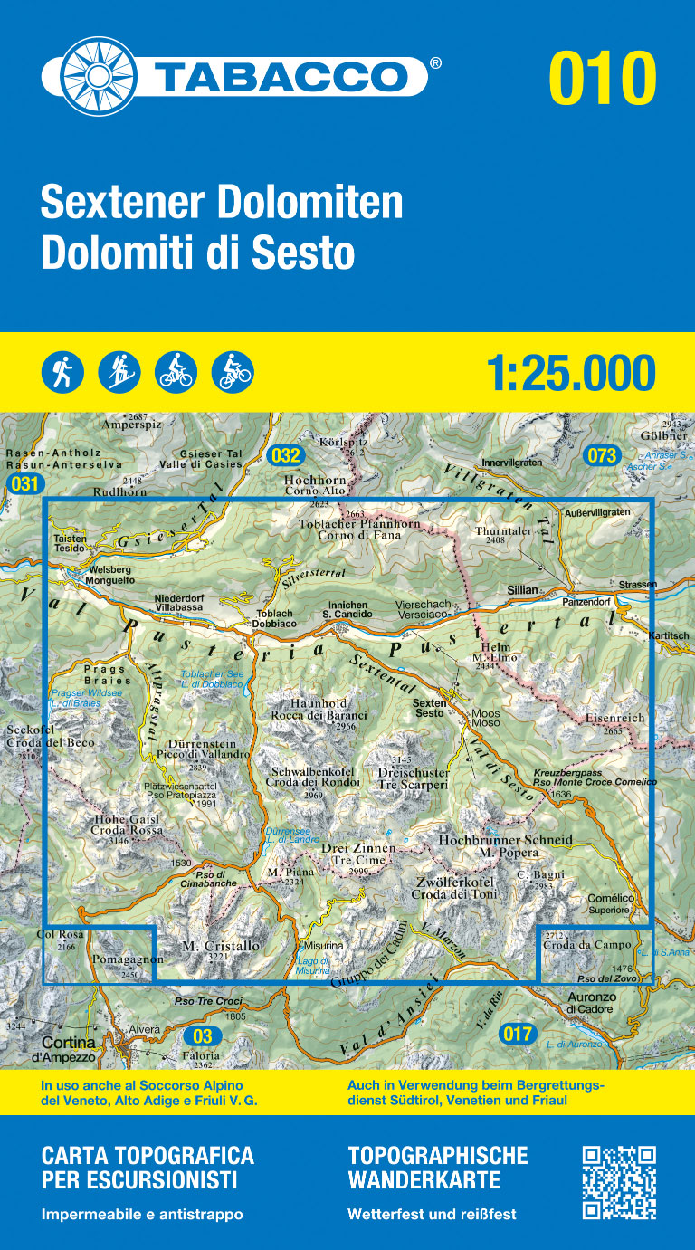 Online bestellen: Wandelkaart 010 Sextener Dolomiten - Dolomiti di Sesto | Tabacco Editrice