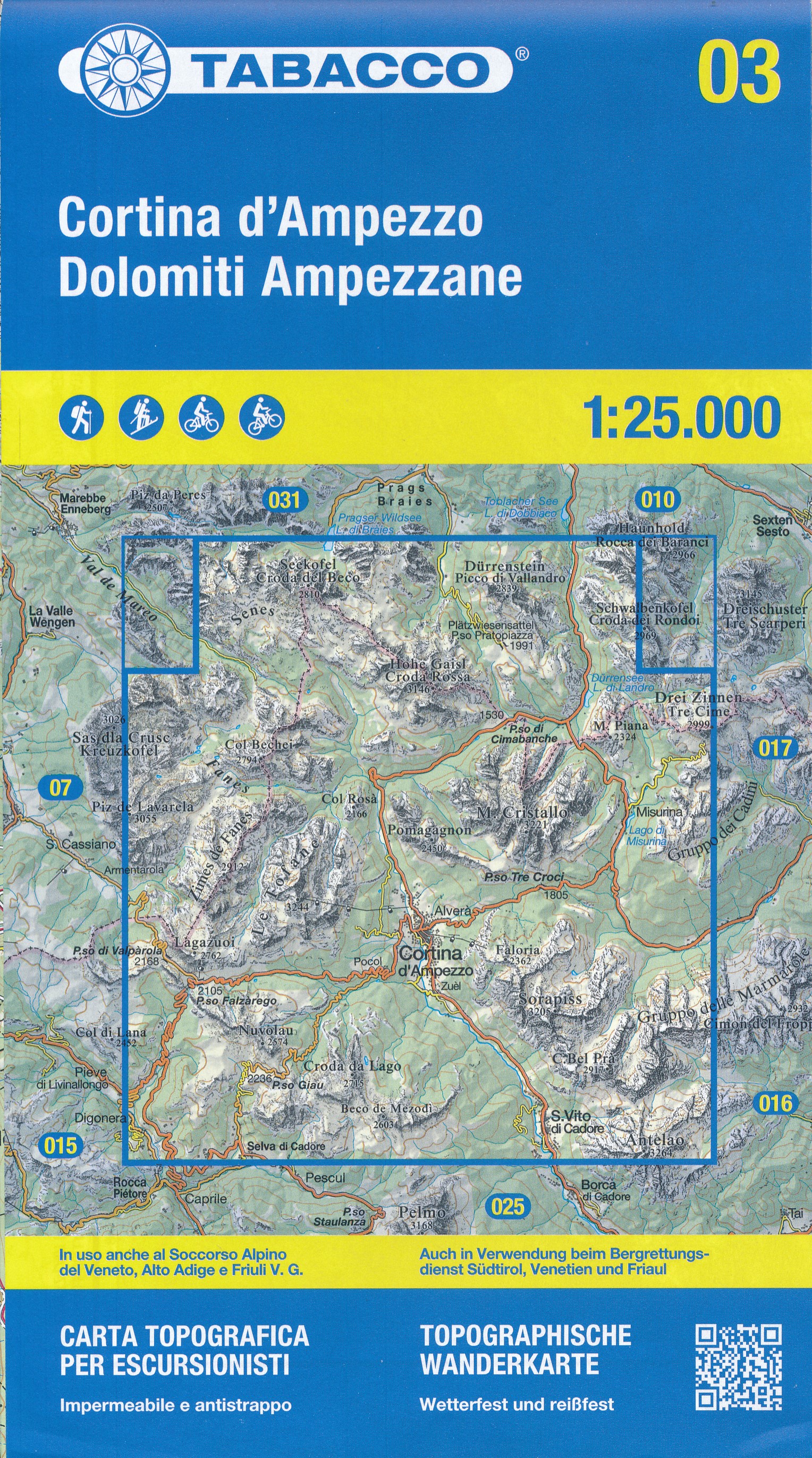Online bestellen: Wandelkaart 003 Cortina d' Ampezzo e Dolomiti Ampezzane | Tabacco Editrice