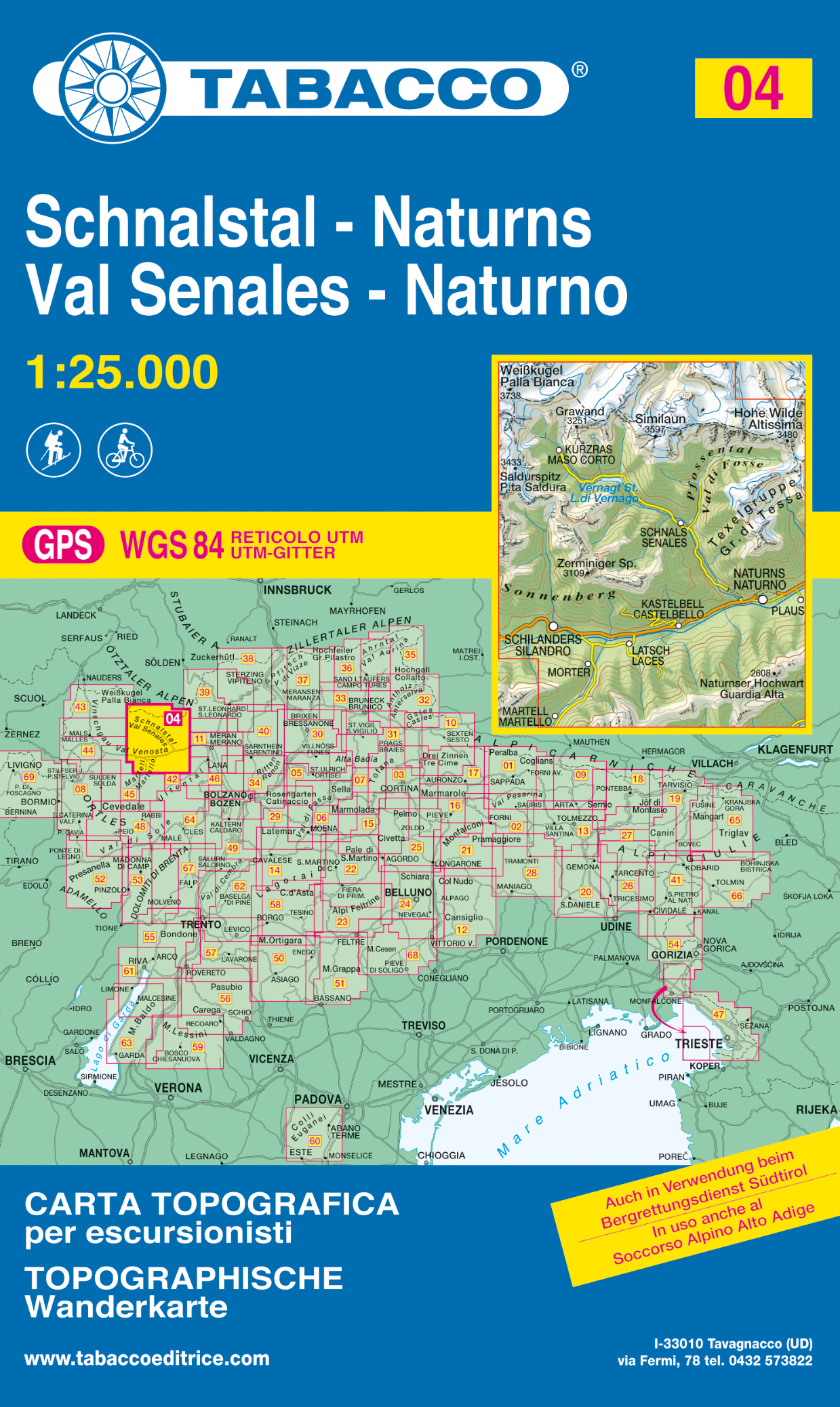 Online bestellen: Wandelkaart 004 Schnalstal - Naturns - Val Senales - Naturno | Tabacco Editrice