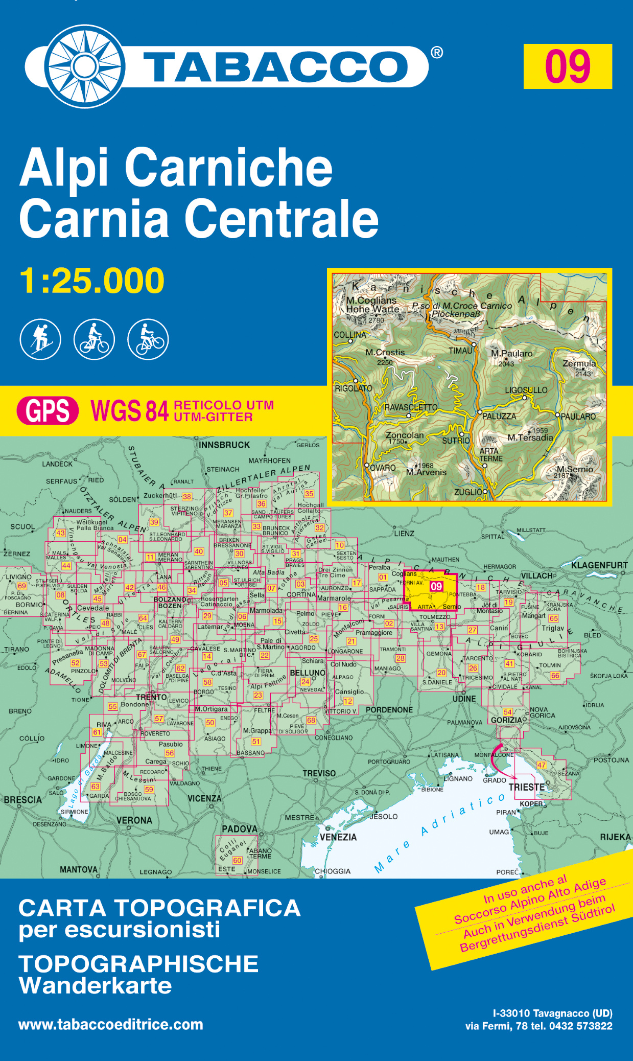 Online bestellen: Wandelkaart 009 Alpi Carniche - Carnia Centrale | Tabacco Editrice