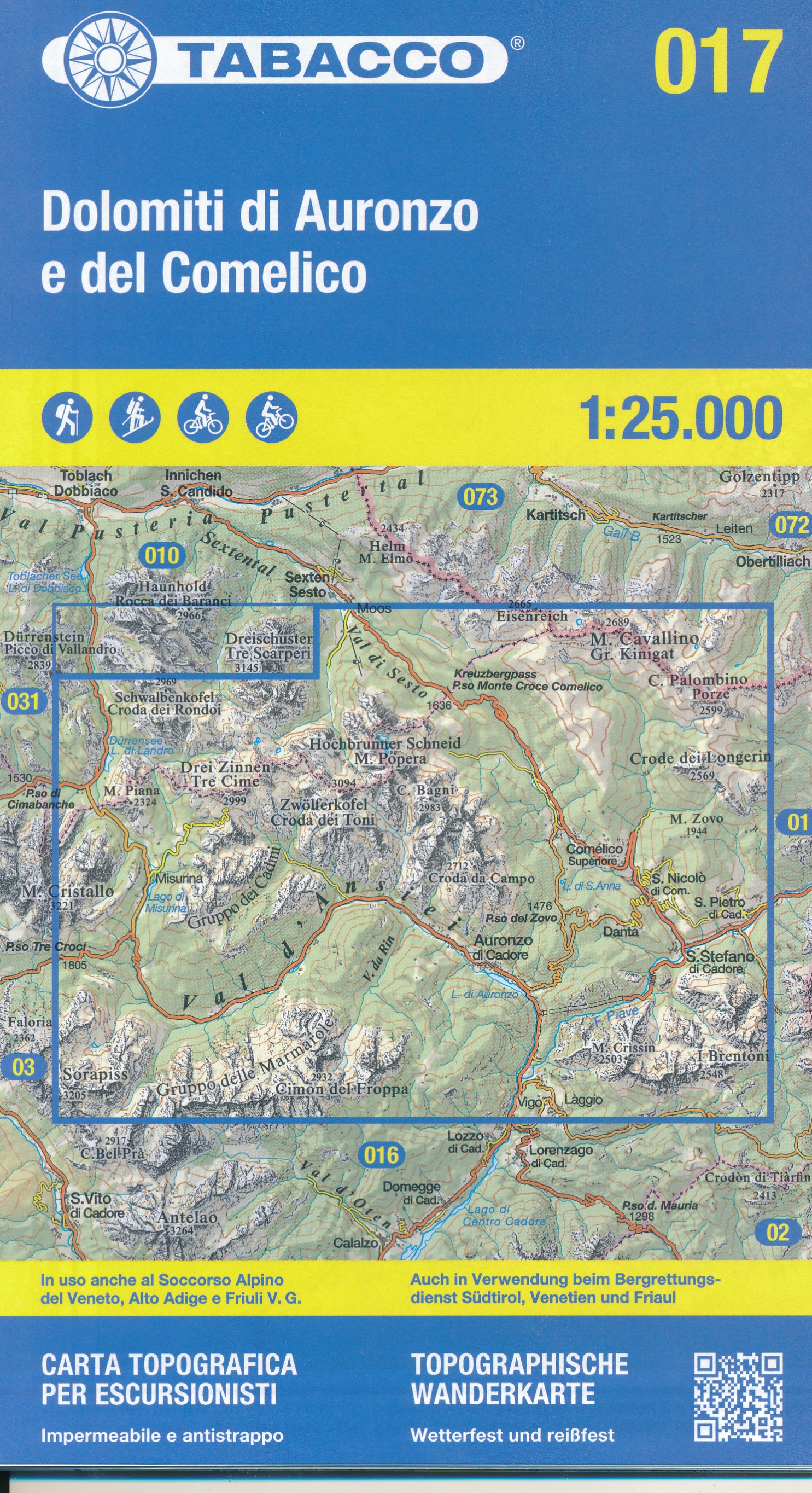 Online bestellen: Wandelkaart 017 Dolomiti di Auronzo e del Comelico | Tabacco Editrice