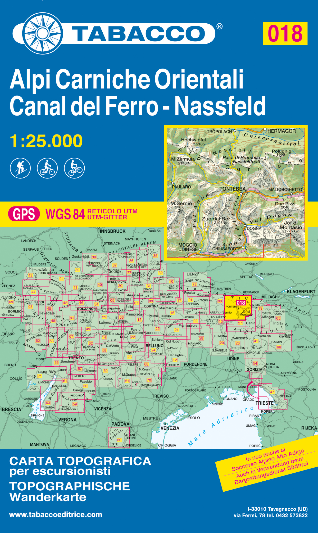 Online bestellen: Wandelkaart 018 Alpi Carniche Orientali - Canal del Ferro - Nassfeld | Tabacco Editrice