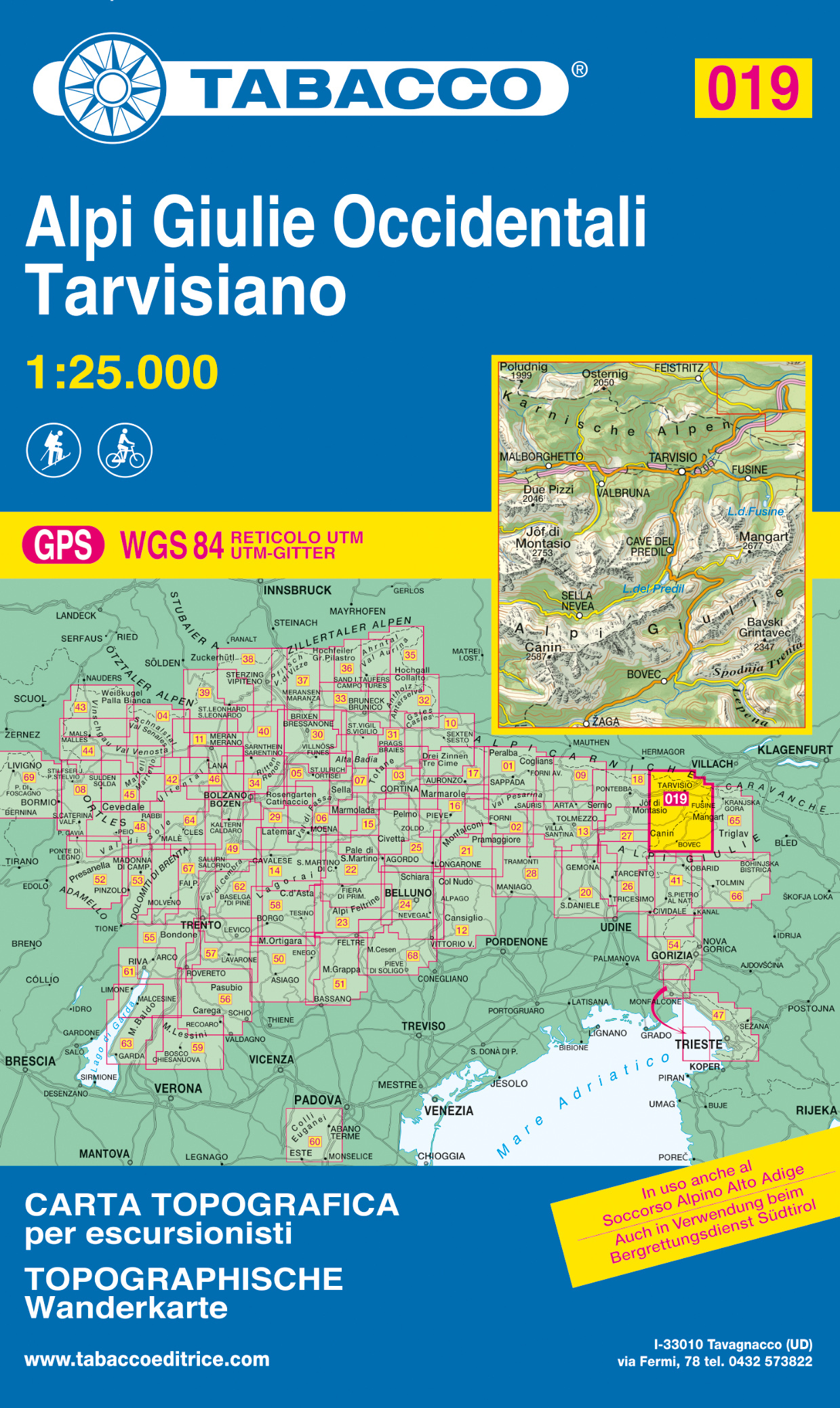 Online bestellen: Wandelkaart 019 Alpi Giulie Occidentali - Tarvisiano | Tabacco Editrice