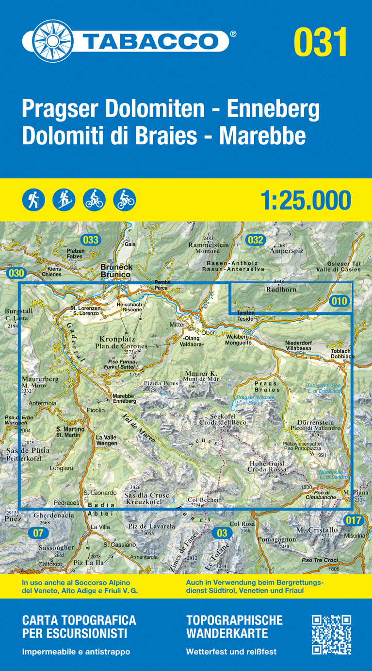 Online bestellen: Wandelkaart 031 Pragser Dolomiten - Enneberg - Dolomiti di Braies - Marebbe | Tabacco Editrice