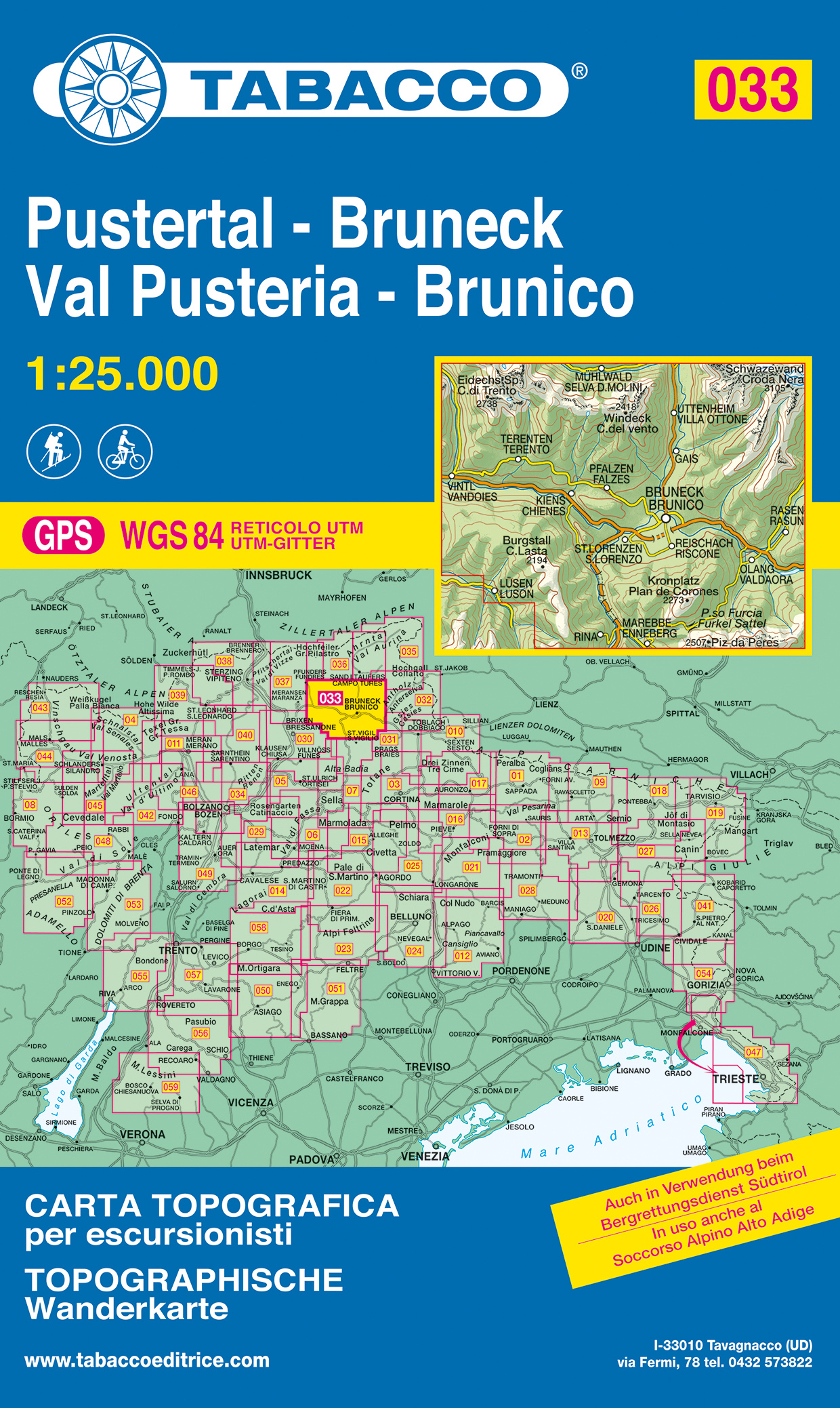 Online bestellen: Wandelkaart 033 Pustertal - Bruneck - Val Pusteria - Brunico | Tabacco Editrice